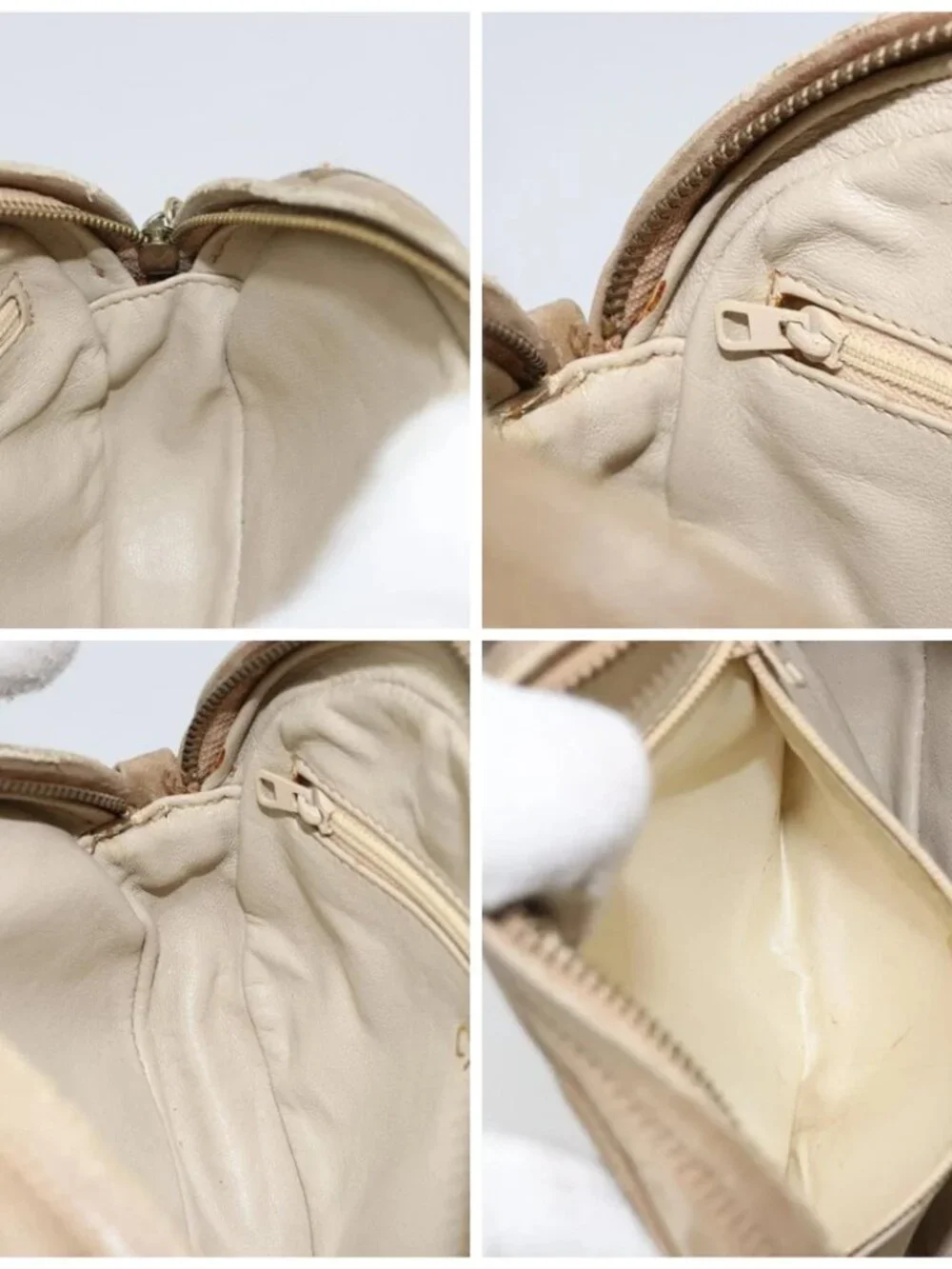 CHANEL Chain Shoulder Bag Lamb Skin Beige Gold CC Auth bs32361